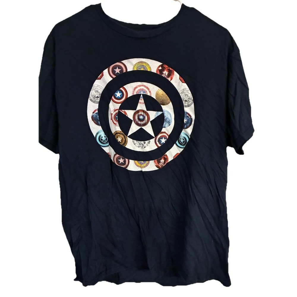Marvel T-shirt Dark Navy Large Multi Shield Print Pre-Owned